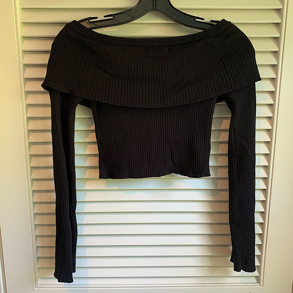Black Cropped Off the Shoulder Sweater